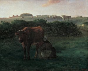 牛を搾乳する女性 作： Jean Francois Millet